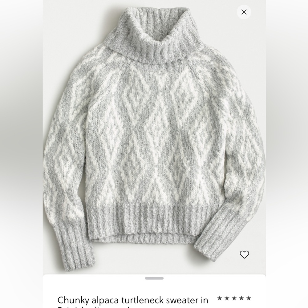 J. Crew Light Gray Diamond Pattern Turtleneck Sweater